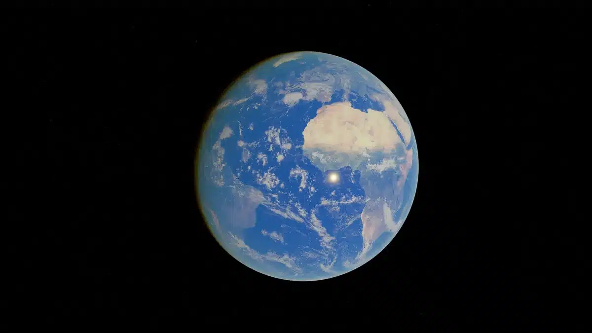 Asteroida zbliżająca się do Ziemi na tle gwiazdozbiorów, z naniesioną skalą odległości